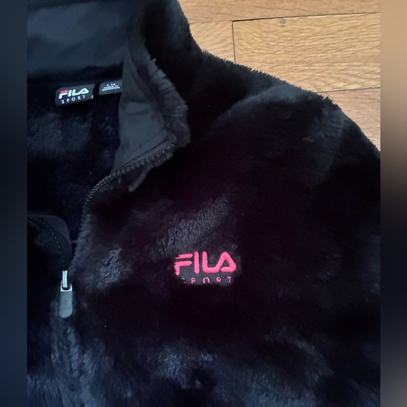 Fila Sport Full Zipper Faux Fur Black Jacket - Size L 14 - Picture 3 of 6